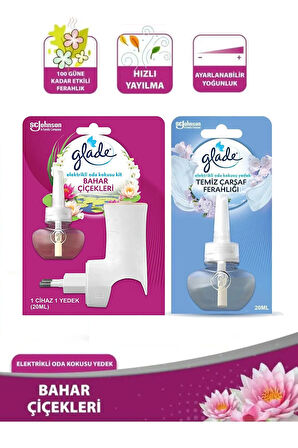 Elektrikli Oda Kokusu Bahar Çiçekleri Kit + Temiz Çarşaf Ferahlığı Yedek Şişe