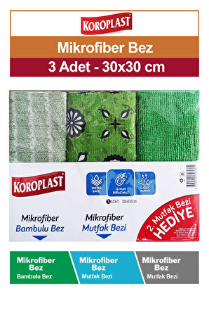 Mikrofiber Bambu Bez ve Mutfak Bezi 30x30 cm 3 adet