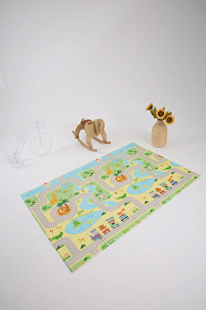 Monimubaby Katlanabilir Çift Taraflı Oyun Matı-Oyun Halısı 130x200x1cm (TAŞIMA ÇANTALI)