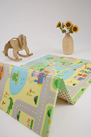 Monimubaby Katlanabilir Çift Taraflı Oyun Matı-Oyun Halısı 130x200x1cm (TAŞIMA ÇANTALI)