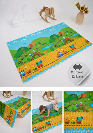 Katlanabilir Çift Taraflı Oyun Matı-Oyun Halısı 130x200x1cm (TAŞIMA ÇANTALI)