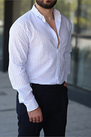 Çizgili Keten Gömlek