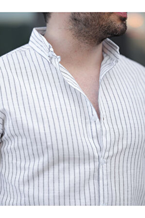 Çizgili Keten Gömlek