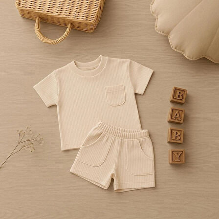  %100 Organik Pamuklu Çocuk-Bebek İkili Takım - Yazlık Şortlu Takım