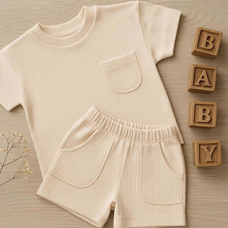  %100 Organik Pamuklu Çocuk-Bebek İkili Takım - Yazlık Şortlu Takım