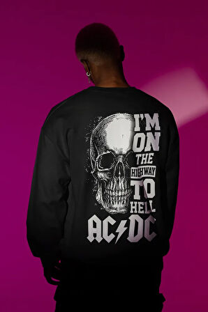 AC DC Yazılı Tasarım Unisex Oversize Rock Metal Müzik Grubu Sweatshirt