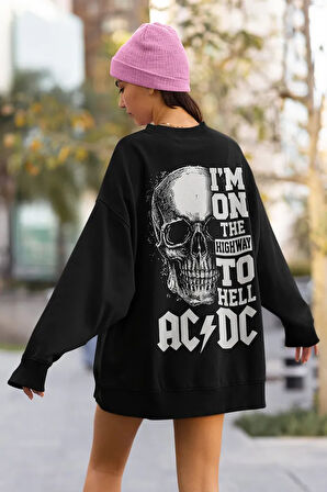 AC DC Yazılı Tasarım Unisex Oversize Rock Metal Müzik Grubu Sweatshirt