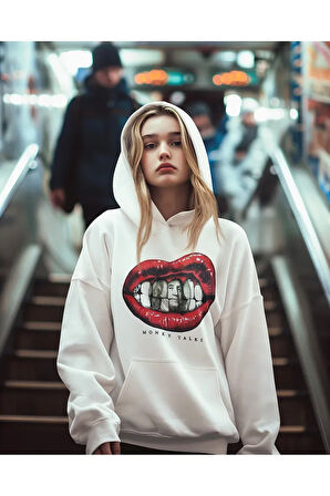 Money Talks Yazılı Unisex Oversize Hoodie