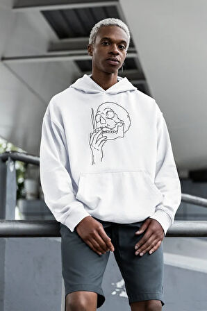 Tasarım Kuru Kafa Baskılı Unisex Oversize Hoodie