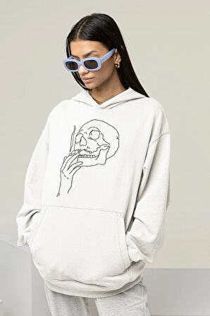 Tasarım Kuru Kafa Baskılı Unisex Oversize Hoodie