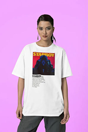 The Weeknd Starboy 2016 Albüm Baskılı Unisex Tişört, Oversize Rapper Tişört