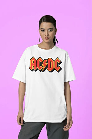 AC DC Grubu İsim Yazılı Unisex Tişört, Oversize Metal Rock Tişört