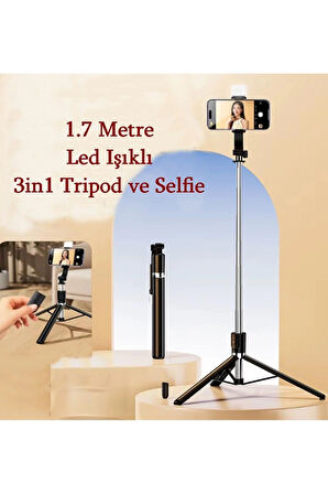 Uzaktan Kumandalı 170 cm  Büyük Boy Tripod Pro Selfie Çubuğu Yatay Ve Dikey 360° Döndürülebilir Tutucu