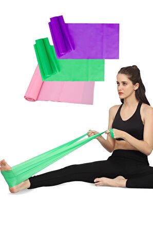 Pilates Bandı 3 Lü Set 3 Farklı Direnç Seviyesinde 150x15 Cm Pilates Lastiği Egzersiz Aerobik Band