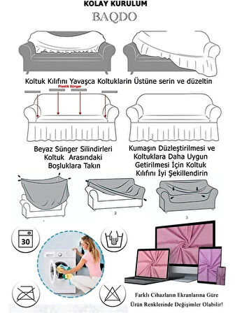 BAQDO Jakarlı Çubuk, Düz Desen 3+2+1+1 Lastikli Koltuk ,kanepe ,çekyat Örtüsü ,kılıfı Esnekli 3311 Takımı