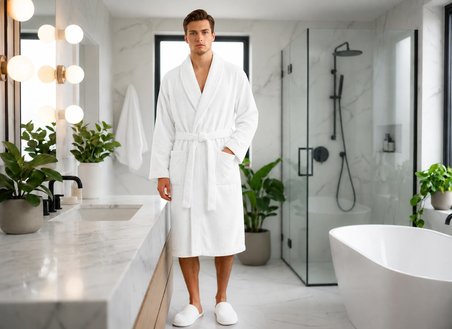 İpekçe Home Jakar Yakalı Unisex Bornoz Takımı %100 Pamuk 3 Parça Set Beyaz