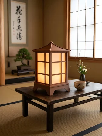 Modern Japon Feneri Masa Lambası - E14 Duy - Dekoratif Abajur - Salon Yatak Odası - 3d Tasarım Kahverengi - Beyaz 
