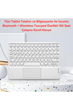 150 Saat Çalışma Süreli Toucpad Özellikli Kablosuz Tablet Telefon Bilgisayar Uyumlu Klavye