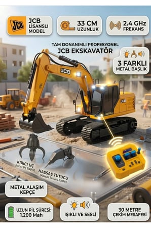 JCB Lisanlı 2.4 GHZ 3 Başlıklı Metal Alaşımlı Profesonel 1.200 Mah Şarjlı Uzaktan Kumandalı Kepçe