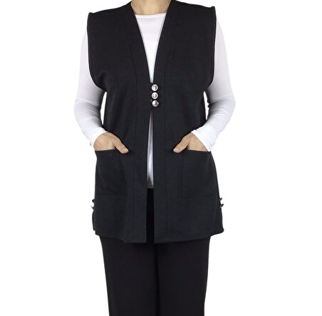 KADIN ÖNÜ ÜÇ DÜĞMELİ KISA MEVSİMLİK YELEK