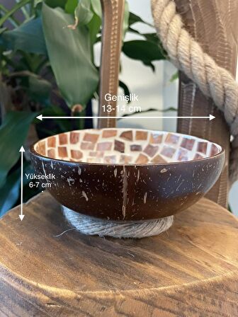 Sedef Kaplama Fil Desenli Hindistan Cevizi Kase & Hasır Kase Altlığı - Coconut Kase - Çerezlik