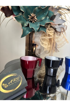 Paşabahçe Espresso 4'lü kahve bardağı fincan takımı renkli cam özel tasarım kulplu bardak sunumluk