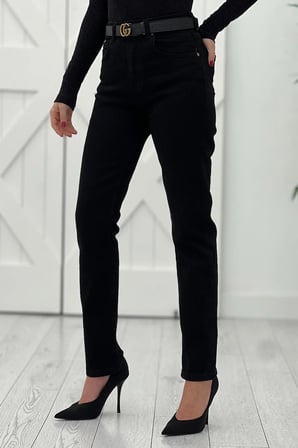Siyah Likralı Mom Jean Pantolon 1450