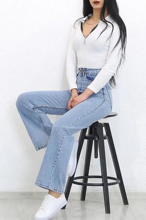 Eliza Açık Mavi Kar Yıkama Power Likralı Süper Yüksek Bel Salaş Paça Jeans (1 beden büyük alınız)
