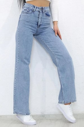 Eliza Açık Mavi Kar Yıkama Power Likralı Süper Yüksek Bel Salaş Paça Jeans (1 beden büyük alınız)