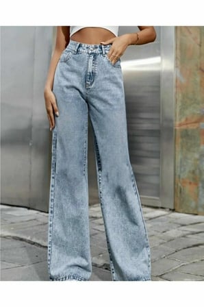 Caar 90's Kar Yıkama Mavi Likralı Süper Yüksek Bel Salaş Jeans Palazzo Pantolon
