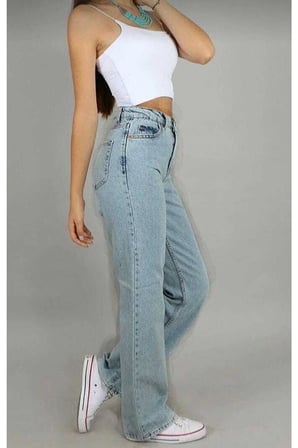 Lovely 90's Kar Yıkama Mavi Süper Yüksek Bel Kadın Salaş Jeans Palazzo (1 beden büyük alınız)