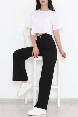 Romeo Extra Yüksek A.c.a.i.p S.o.l.m.a.z Siyah Salaş Jeans Palazzo Pantolon (SÜPER YÜKSEK SOLMAYAN)