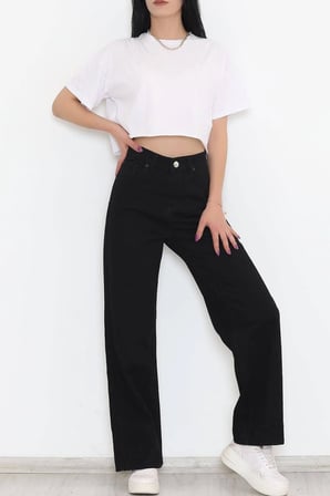 Romeo Extra Yüksek A.c.a.i.p S.o.l.m.a.z Siyah Salaş Jeans Palazzo Pantolon (SÜPER YÜKSEK SOLMAYAN)