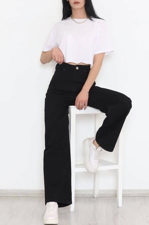 Romeo Extra Yüksek A.c.a.i.p S.o.l.m.a.z Siyah Salaş Jeans Palazzo Pantolon (SÜPER YÜKSEK SOLMAYAN)
