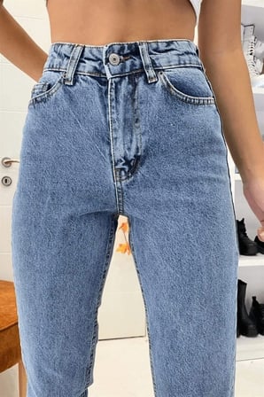 Miray Orta Mavi Kar Likralı Mom Süper Yüksek Bel Mom Jeans