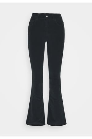 Simsiyah Ispanyol Paça Denim Jeans Yüksek Bel Solmaz Siyah Ispanyol Kot Pantolon ( Likralı )