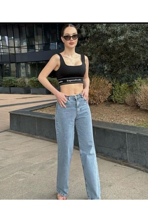 Kadın Mavi Yüksek Bel Geniş Paça Bol,salaş Palazzo Jeans