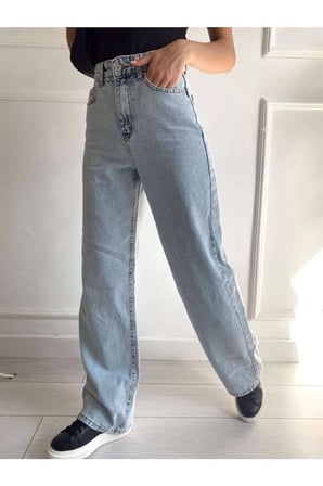 Follow 90's Kar Yıkama Mavi Likralı Süper Yüksek Bel Salaş Jeans Palazzo Pantolon