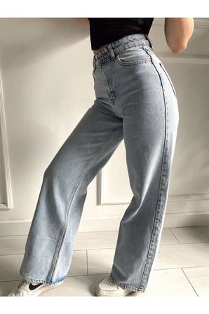 Follow 90's Kar Yıkama Mavi Likralı Süper Yüksek Bel Salaş Jeans Palazzo Pantolon