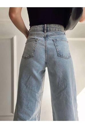 Follow 90's Kar Yıkama Mavi Likralı Süper Yüksek Bel Salaş Jeans Palazzo Pantolon