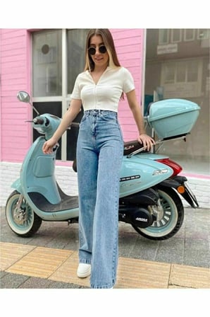 Julia Mavi Kar Yıkama Salaş Wide leg Palazzo Jean Kadın Power Likra Toparlayıcı