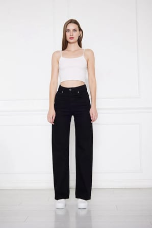 Kadın Yüksek Bel Siyah Geniş Ve Bol Paça Jean R'c Jeans