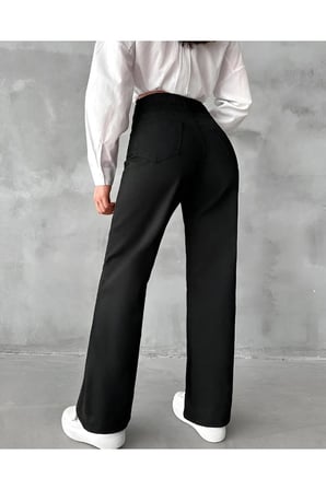Zero Max Siyah Süper Yüksek Bel Wide Leg Jeans Likralı Salaş Paça Kot Pantolon Siyah Bol Paça