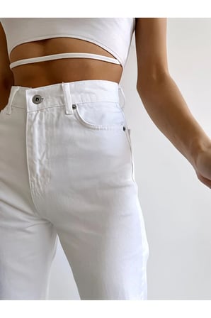 Kadın Beyaz Palazzo Kot Pantolon %100 Pamuk Jeans