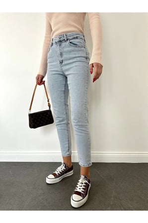 Mary Vintage Straght Fit Yüksek Bel Yırtık Detaylı Uzun Boy Jean Pantolon
