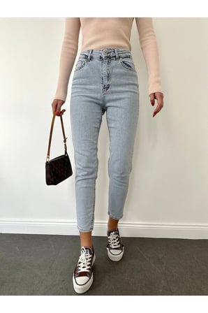 Mary Vintage Straght Fit Yüksek Bel Yırtık Detaylı Uzun Boy Jean Pantolon