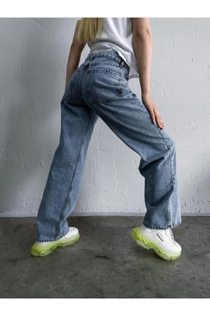 Yüksek Bel Kar Jeans Salaş Mavi Kar Yıkama Jeans Mavi Kar Likralı Esnek Kot