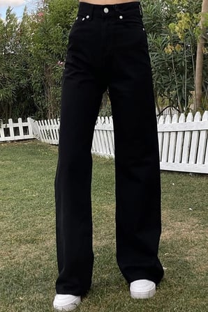 Palazzo Yüksek Bel Fermuarlı Rahat Kalıp Cepli Wide Leg Geniş Paça Yıkamalı Denim Jean Pantolon