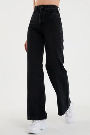 Palazzo Yüksek Bel Fermuarlı Rahat Kalıp Cepli Wide Leg Geniş Paça Kar Yıkamalı Denim Jean Pantolon