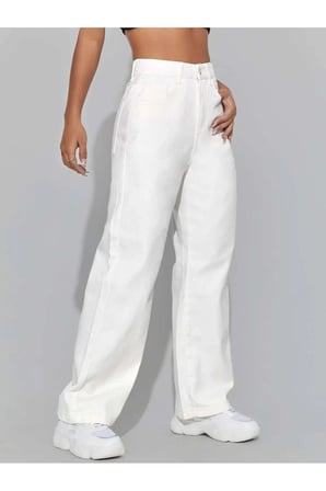Beyaz Yüksek Bel Bol Paça Boyfriend Pantolon palazzo jean